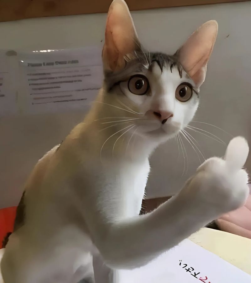 Hình meme mèo cười chỉ tay