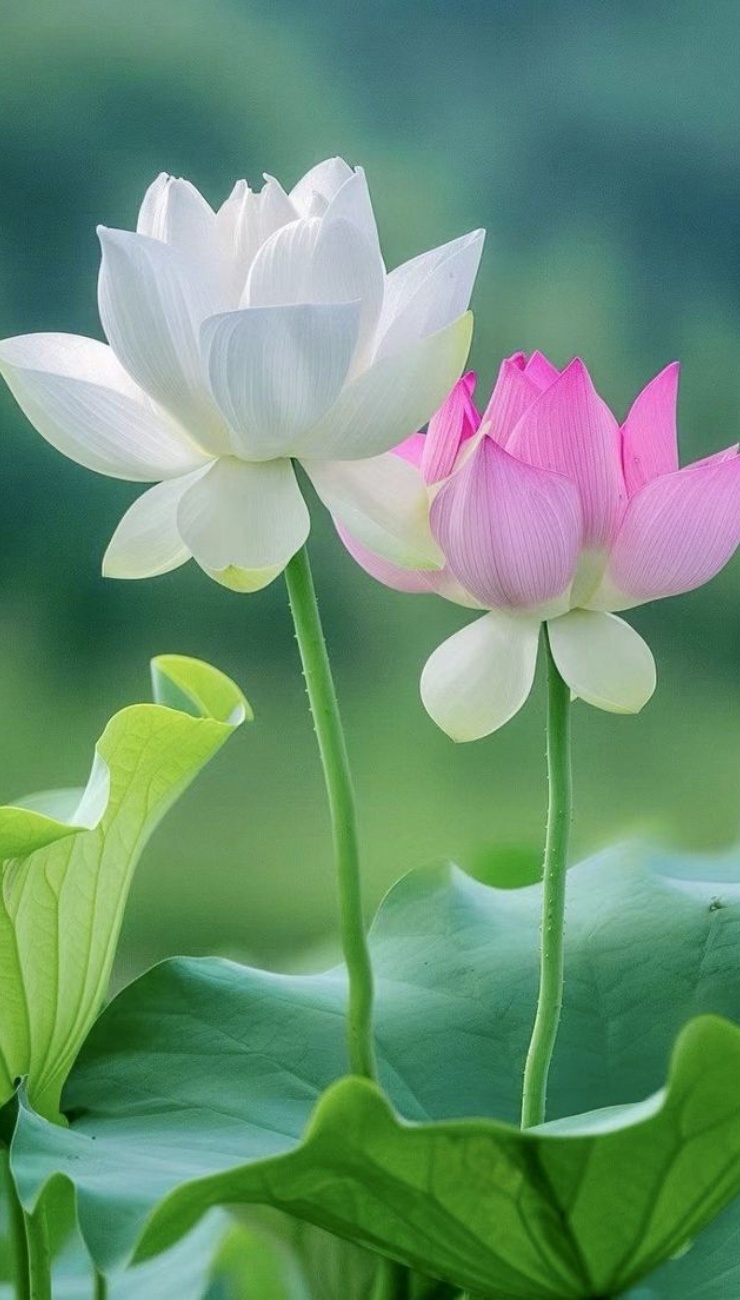 Ảnh nền hoa sen trắng và hồng cùng nhau đua sắc