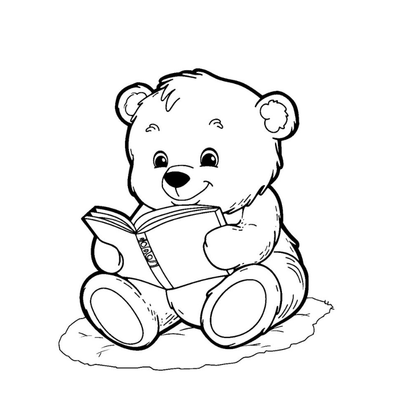 Hình tô màu con gấu ngồi học bài