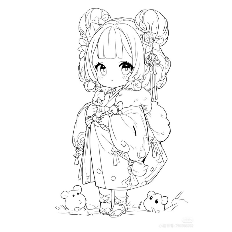 Tranh tô màu anime cute