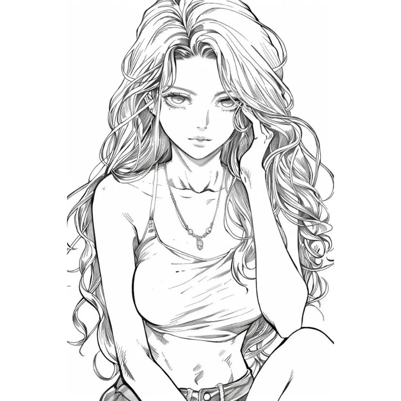 In hình tô màu anime cô gái khí chất