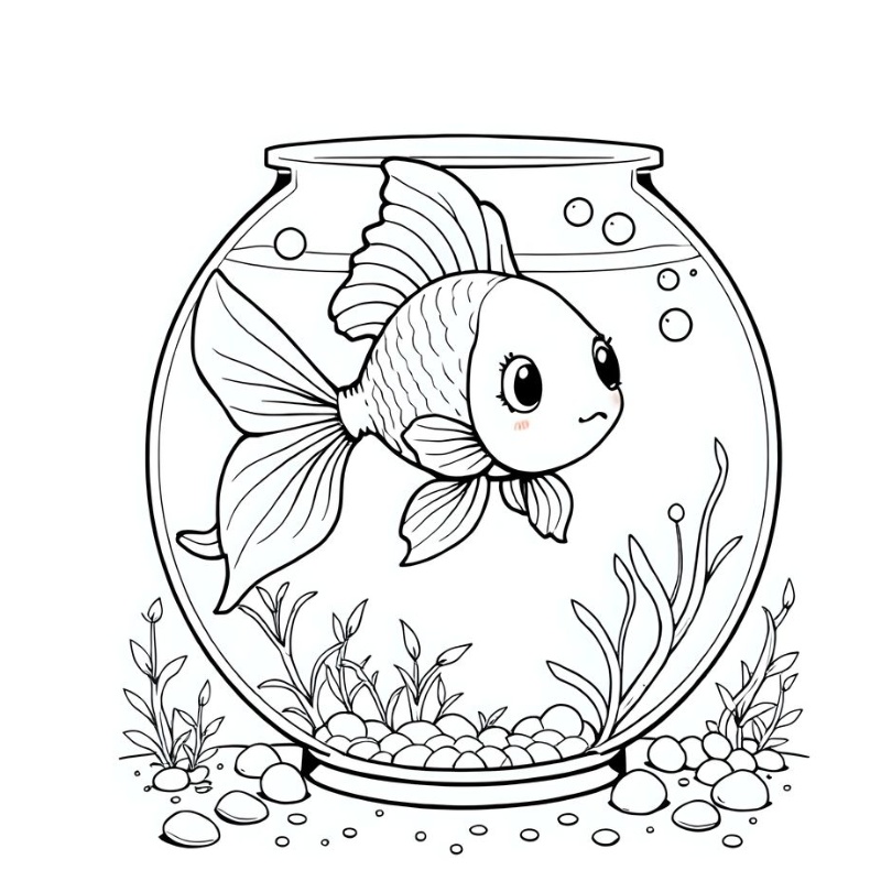 Tranh tô màu con cá trong bể