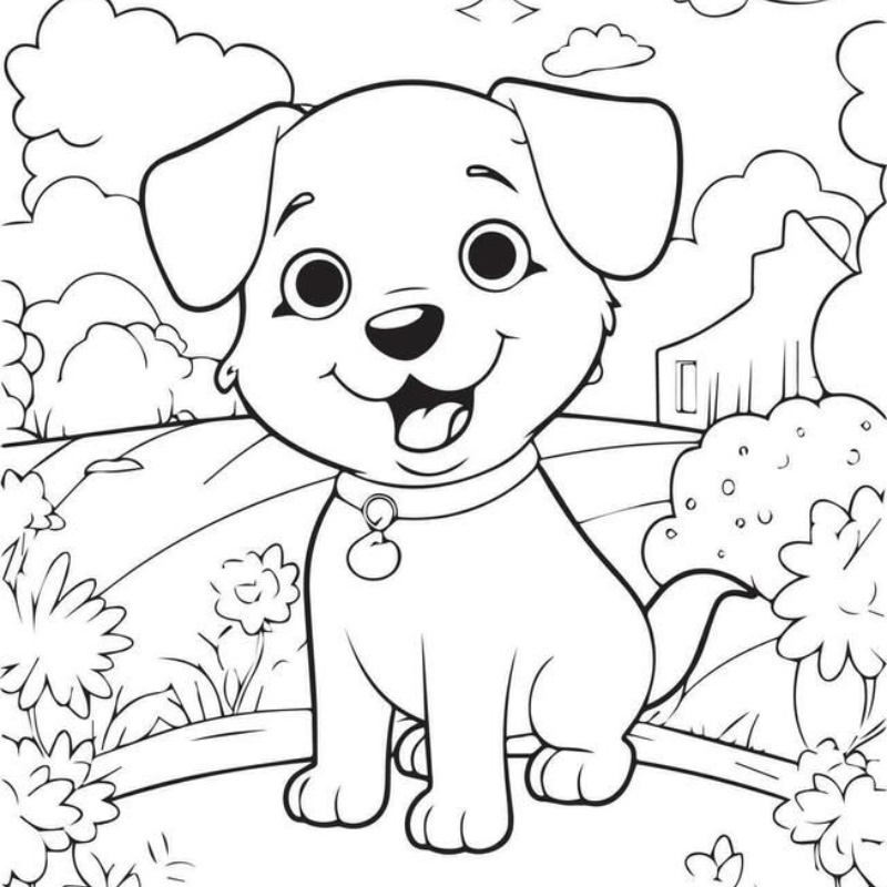 Tranh tô màu con chó cute