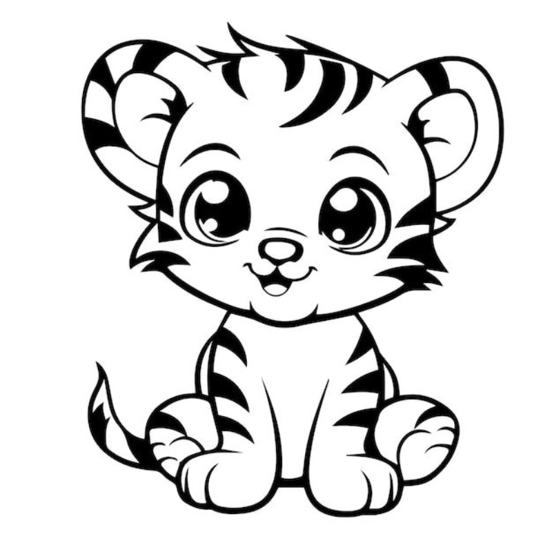 Hình vẽ chú hổ con cho bé tập tô