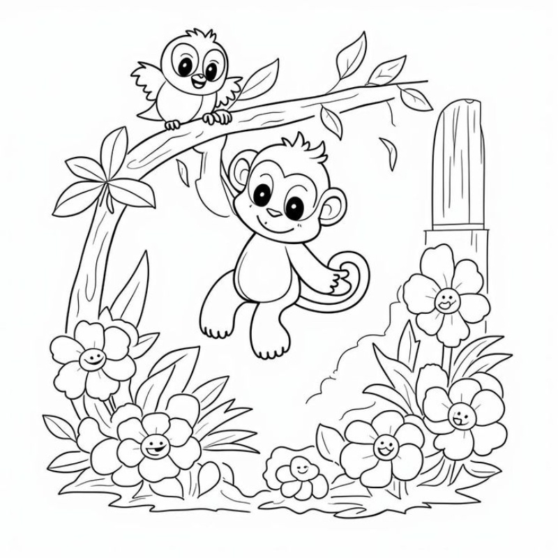 Tranh tô màu con khỉ dễ thương