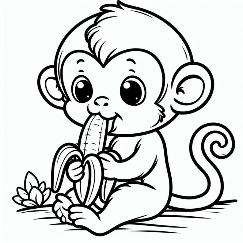 Tranh tô màu con khỉ ăn chuối đáng yêu