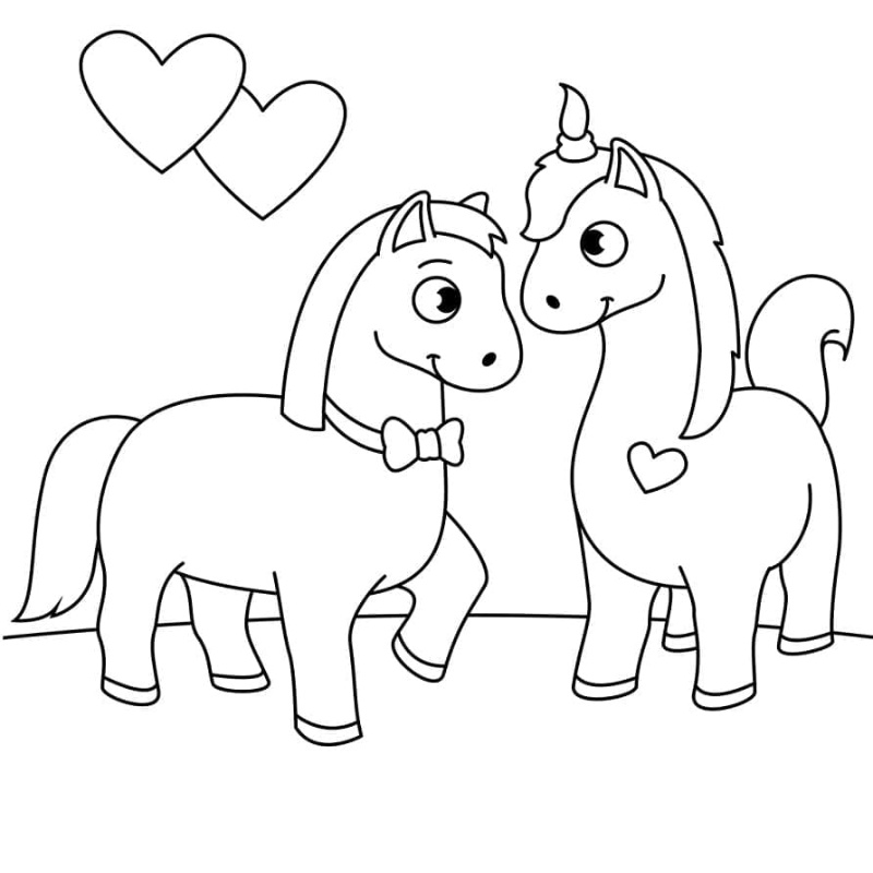 Tranh vẽ 2 con ngựa cute cho bé tập tô 