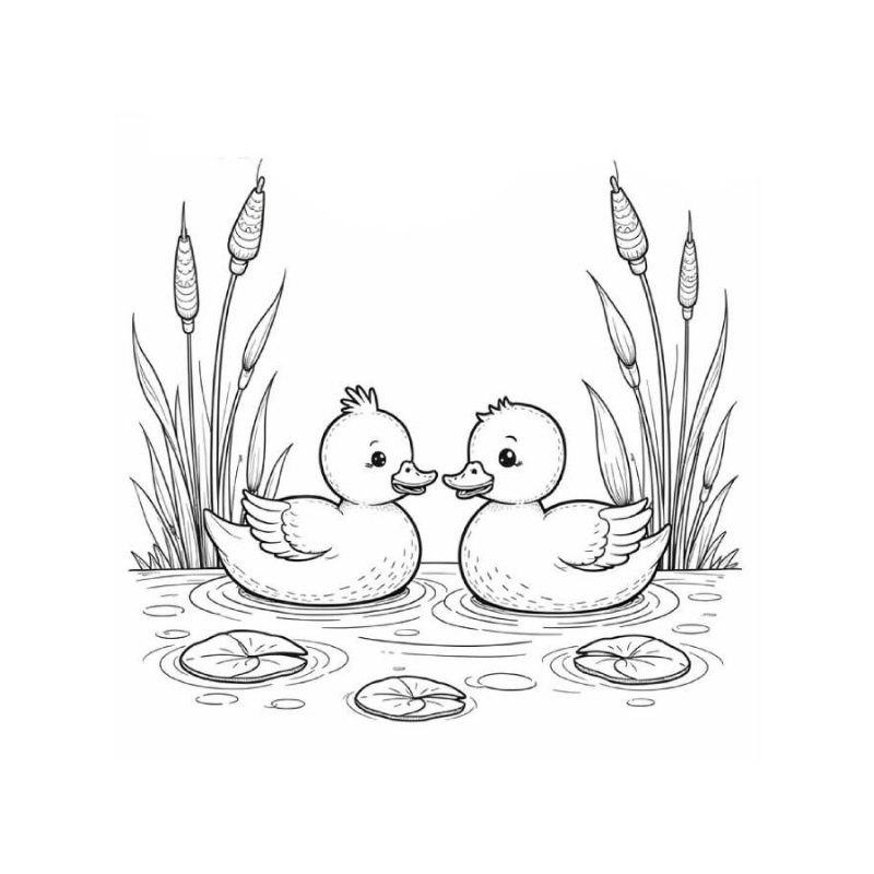 Tranh tô màu 2 chú vịt cute