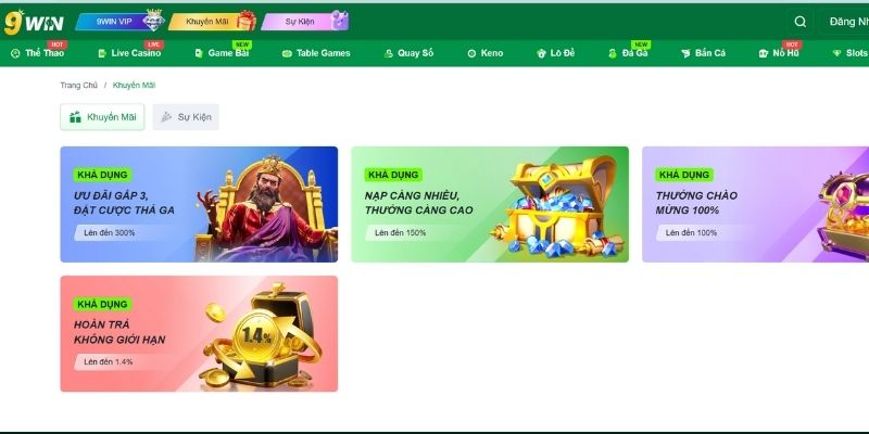 Kho khuyến mãi độc quyền hấp dẫn tại 9win